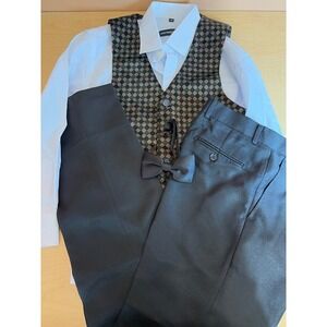Kids World of USA Boys 4-Piece Suit Set Size 16 White Shirt Checkered Vest Pants
